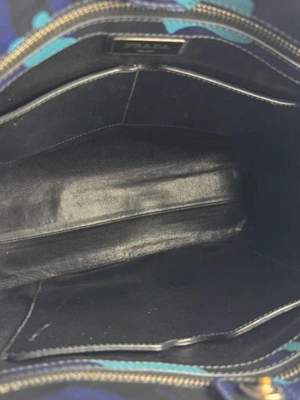 Auth PRADA Camouflage Shoulder Bag Handbag Blue/Navy Leather/Silvertone - z7341 - Picture 5 of 13